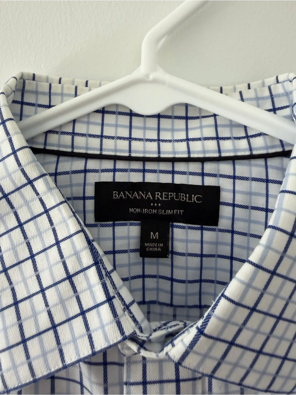 Banana Republic Men’s White and Blue Windowpane Dress Shirt